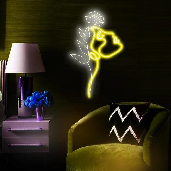 Floral Face Neon Sign – Elegant Line Art LED Wall Light - Neon Boards