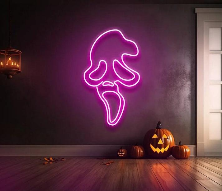 Horror Skull Face Neon Sign – Spooky LED Wall Light