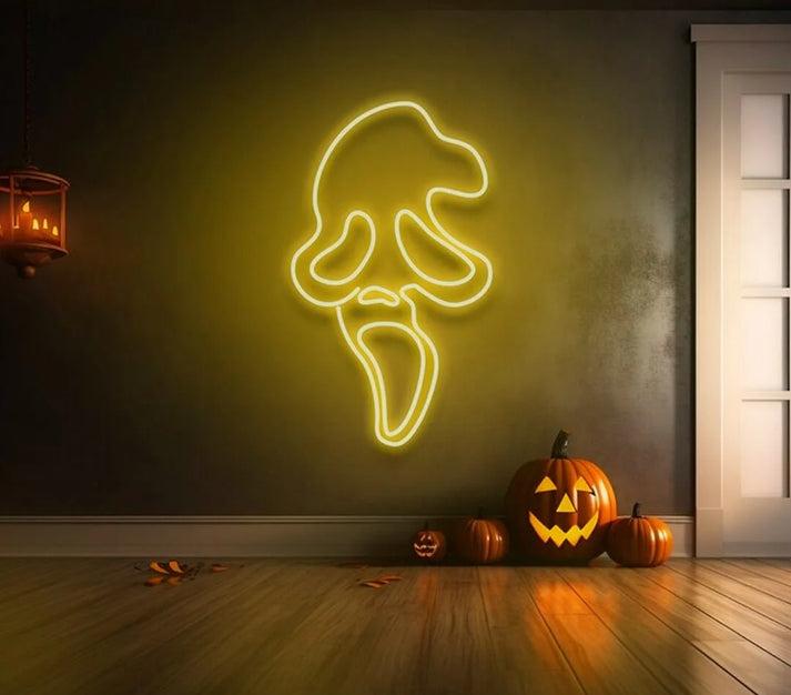 Horror Skull Face Neon Sign – Spooky LED Wall Light