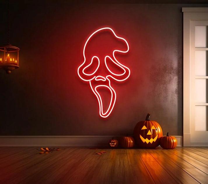 Horror Skull Face Neon Sign – Spooky LED Wall Light