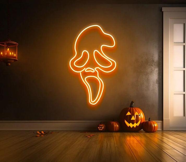 Horror Skull Face Neon Sign – Spooky LED Wall Light