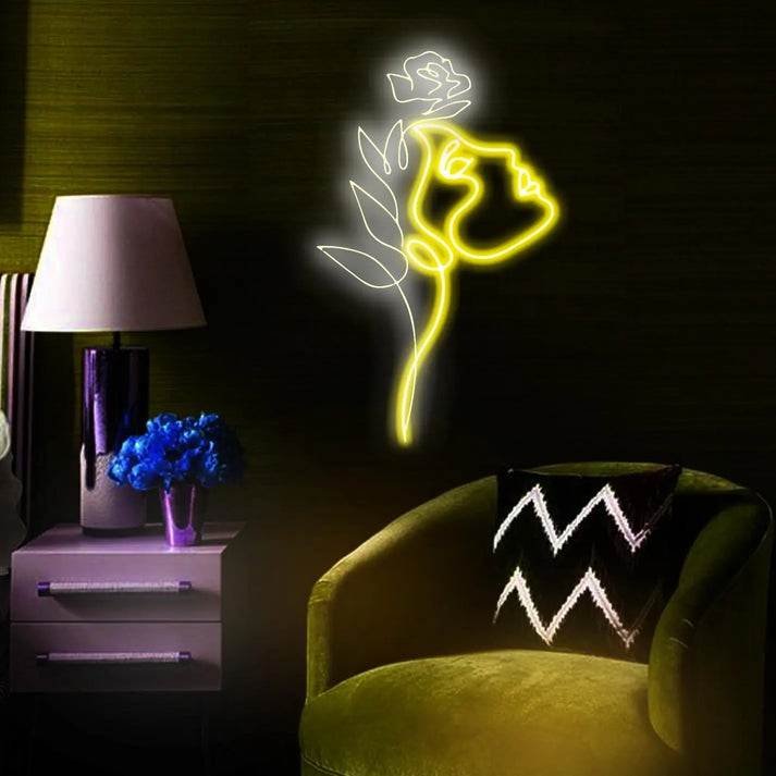 Floral Face Neon Sign – Elegant Line Art LED Wall Light