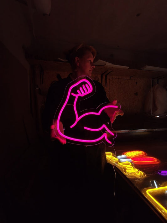 Fitness Bicep Neon Sign - Workout Inspiration LED Light
